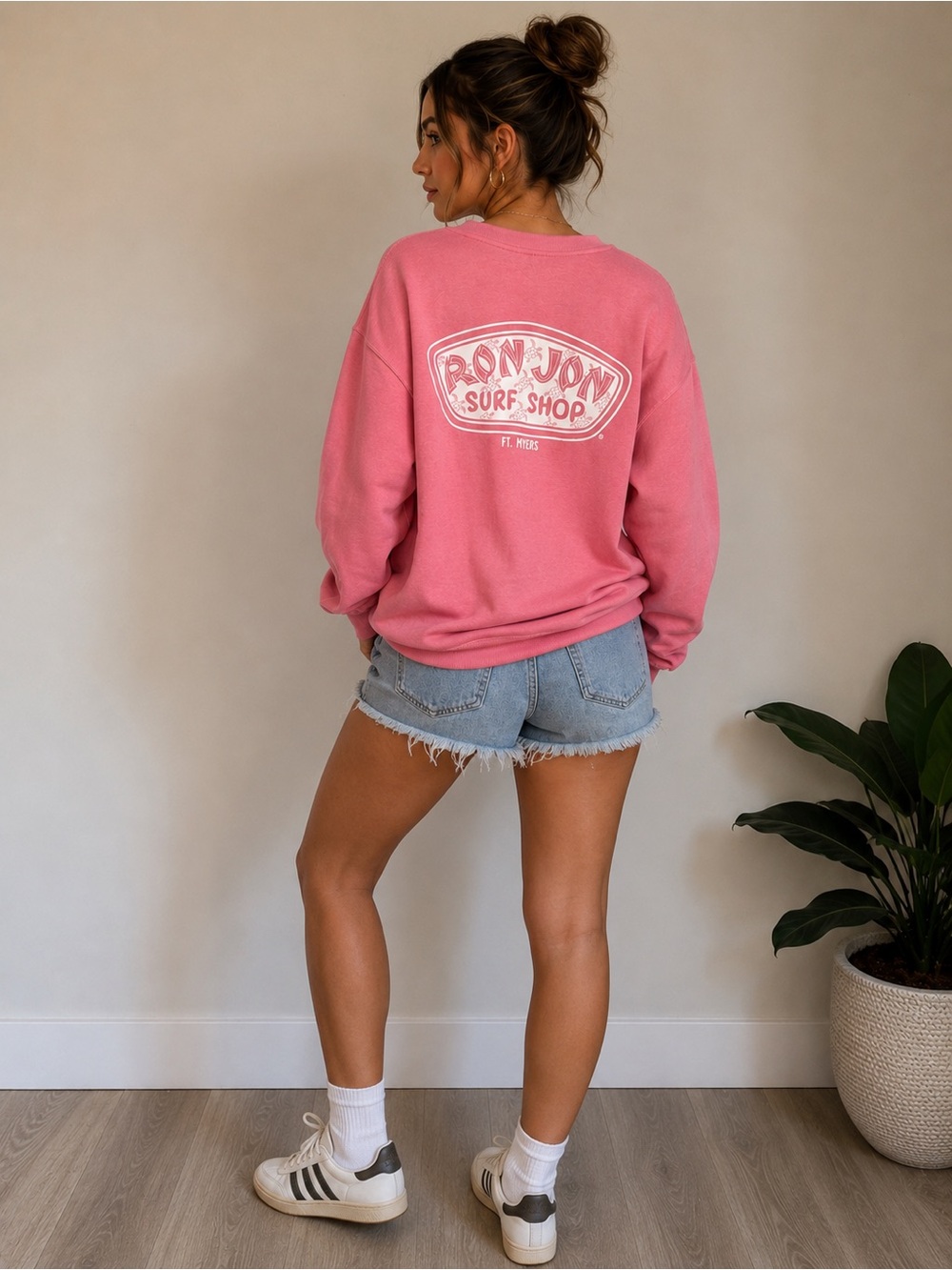 Ron Jon Pink Crewneck Sweatshirt XL Turtle Logo Fleece Pullover Coastal Casual
